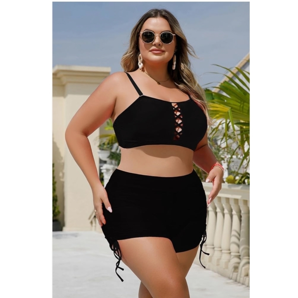 YELAIVP - XL Black Sporty Two Piece Bandeau Swimsuit - Picture 7 of 10
